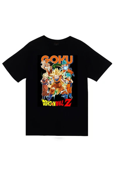 fame-stoned Dragon Ball Z Anime Baskılı Unisex %100 Pamuk Siyah T-shirt