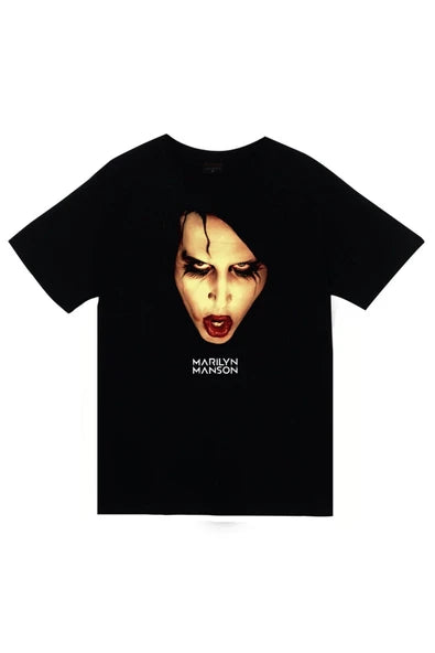 fame-stoned Marilyn Manson Baskılı Unisex %100 Pamuk Siyah T-shirt