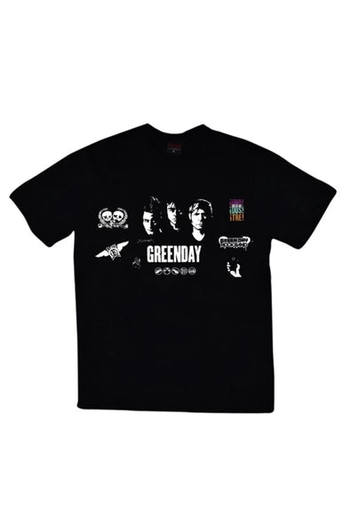 fame-stoned  Green Day Baskılı Unisex %100 Pamuk Siyah T-shirt