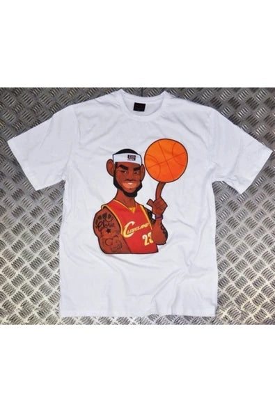 Lebron James Cleveland Cavaliers baskılı beyaz tişört