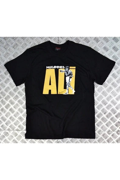 fame-stoned  Muhammed Ali Baskılı Unisex %100 Pamuk Siyah T-shirt