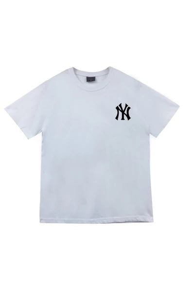 fame-stoned  New York Ny Sol Logo Baskılı Unisex %100 Pamuk Beyaz T-shirt