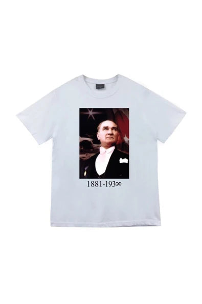 fame-stoned  Gazi Mustafa Kemal Atatürk Baskılı Unisex %100 Pamuk Beyaz T-shirt