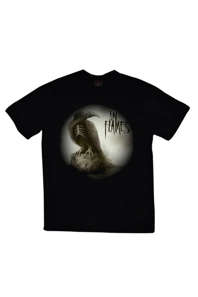 fame-stoned  In Flames Baskılı Unisex %100 Pamuk Siyah T-shirt