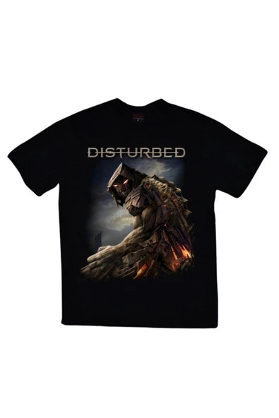 fame-stoned  Disturbed Baskılı Unisex %100 Pamuk Siyah T-shirt