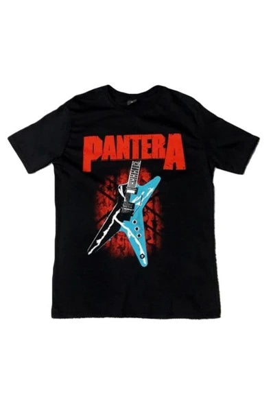fame-stoned  Pantera Baskılı Unisex %100 Pamuk Siyah T-shirt