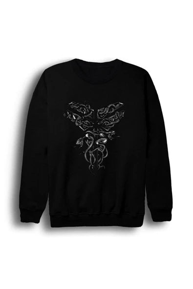 Kobe Bryant Medusa motifi baskılı siyah sweatshirt