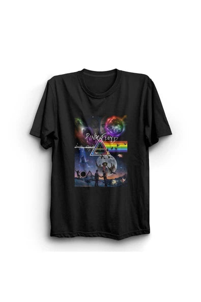 fame-stoned  Pink Floyd Baskılı Unisex %100 Pamuk Siyah T-shirt