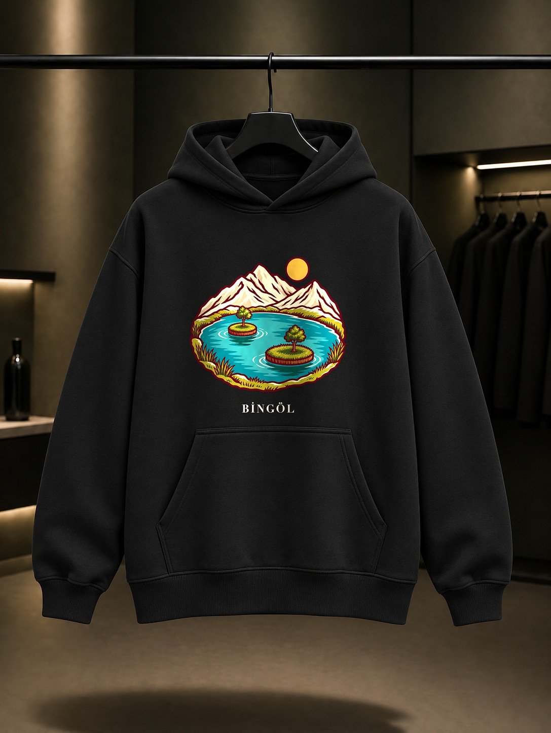 Bingöl Yüzen Adalar Kapüşonlu Sweatshirt – Siyah