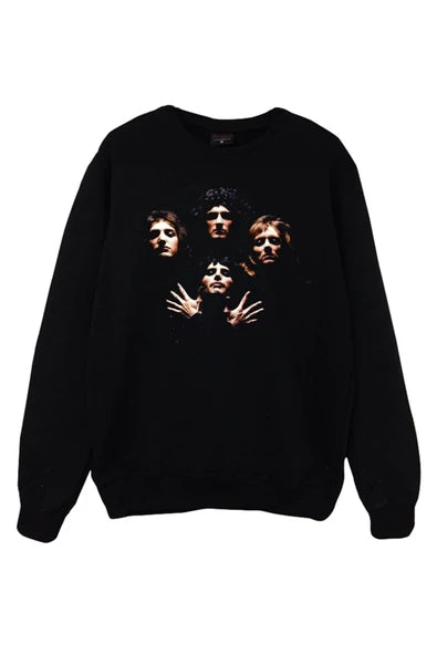 Queen Bohemian Rhapsody albüm kapağındaki baskılı siyah sweatshirt