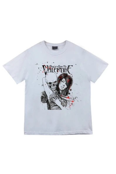 fame-stoned Bullet For My Valentine Baskılı Unisex %100 Pamuk Beyaz T-shirt