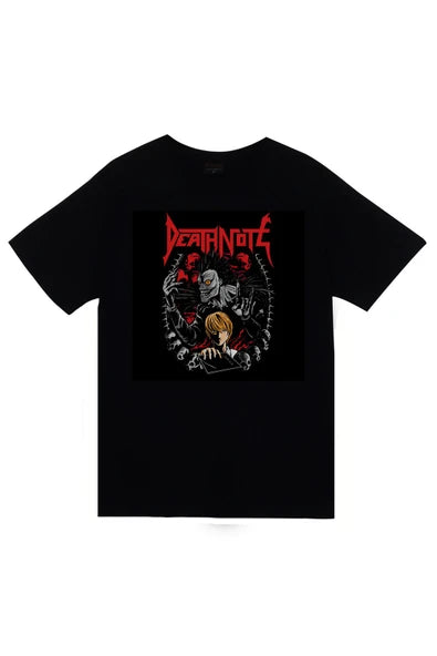 fame-stoned Death Note Anime Baskılı Unisex %100 Pamuk Siyah T-shirt