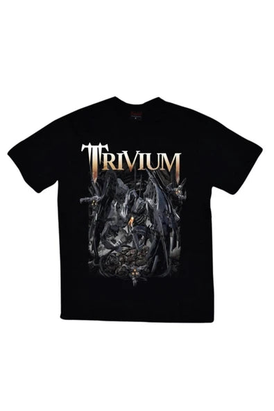 fame-stoned  Trivium Baskılı Unisex %100 Pamuk Siyah T-shirt