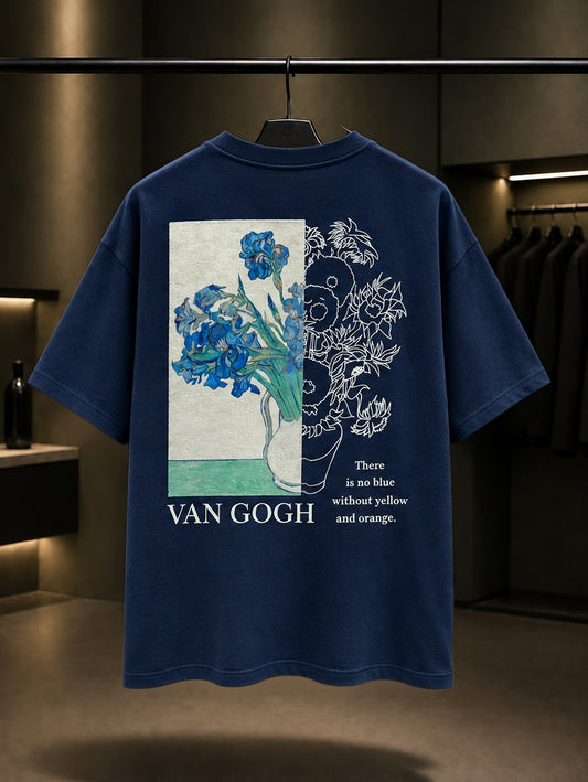 Van Gogh Süsenler Oversize Tişört – Lacivert arka