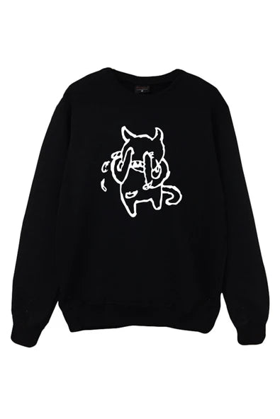 Radiohead Beyaz çizgi ile çizilmiş baskılı siyah sweatshirt