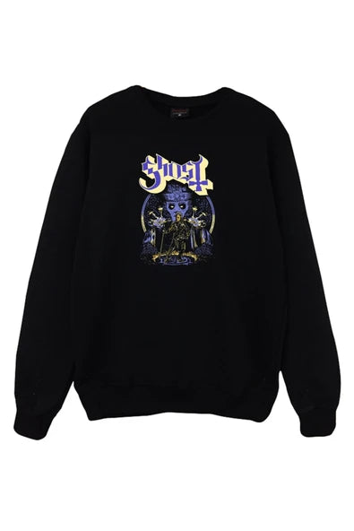 Ghost Papa Emeritus ve Nameless baskılı siyah sweatshirt