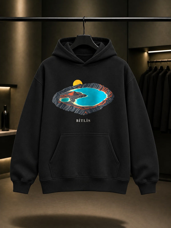 Bitlis Nemrut Krater Gölü Kapüşonlu Sweatshirt – Siyah