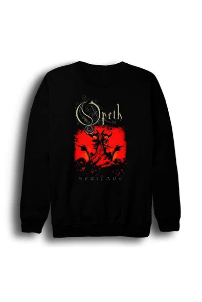 fame-stoned Opeth - Müzik Grubu Baskılı Unisex %100 Pamuk Siyah Bisiklet Yaka Sweatshirt