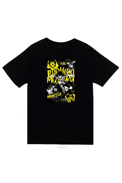 fame-stoned  Blue Lock, Bachira Meguru Anime Baskılı Unisex %100 Pamuk Siyah T-shirt