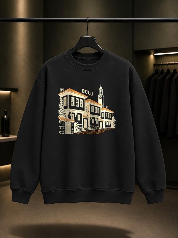 Bolu Mudurnu Tarihi Evleri Sweatshirt – Siyah