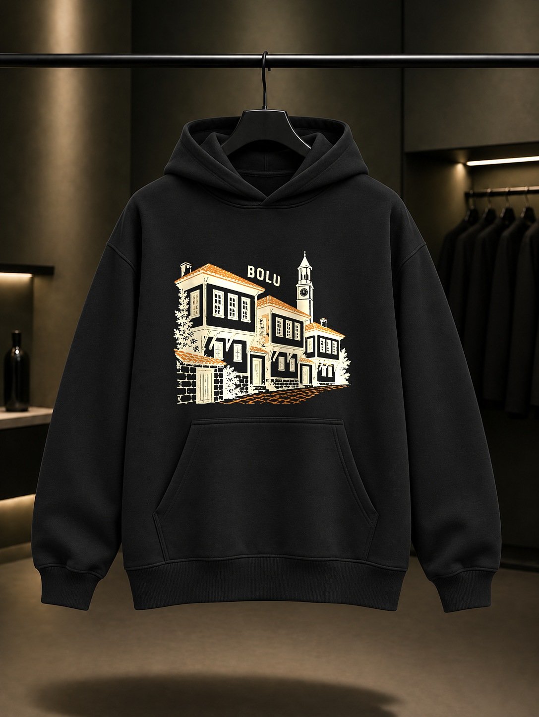 Bolu Mudurnu Tarihi Evleri Kapüşonlu Sweatshirt – Siyah