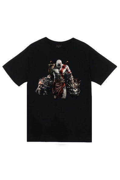 fame-stoned  God Of War Kratos Baskılı Unisex Siyah %100 Pamuk T-shirt