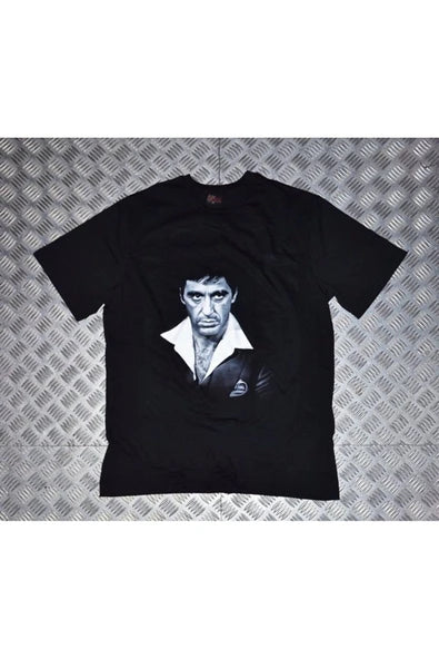 fame-stoned  Scarface Baskılı Unisex %100 Pamuk Siyah T-shirt