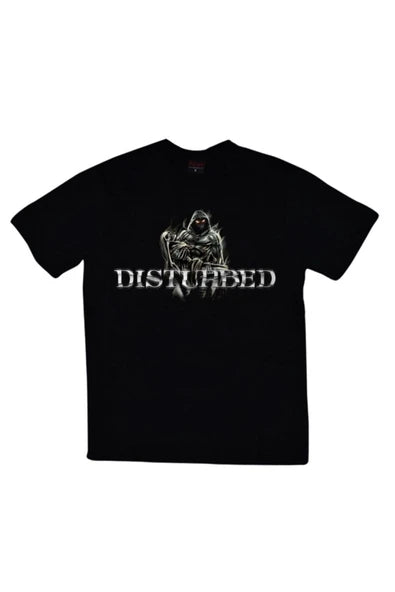 fame-stoned  Disturbed Baskılı Unisex %100 Pamuk Siyah T-shirt