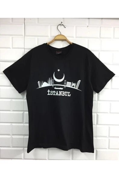 fame-stoned  İstanbul Baskılı Unisex %100 Pamuk Siyah T-shirt