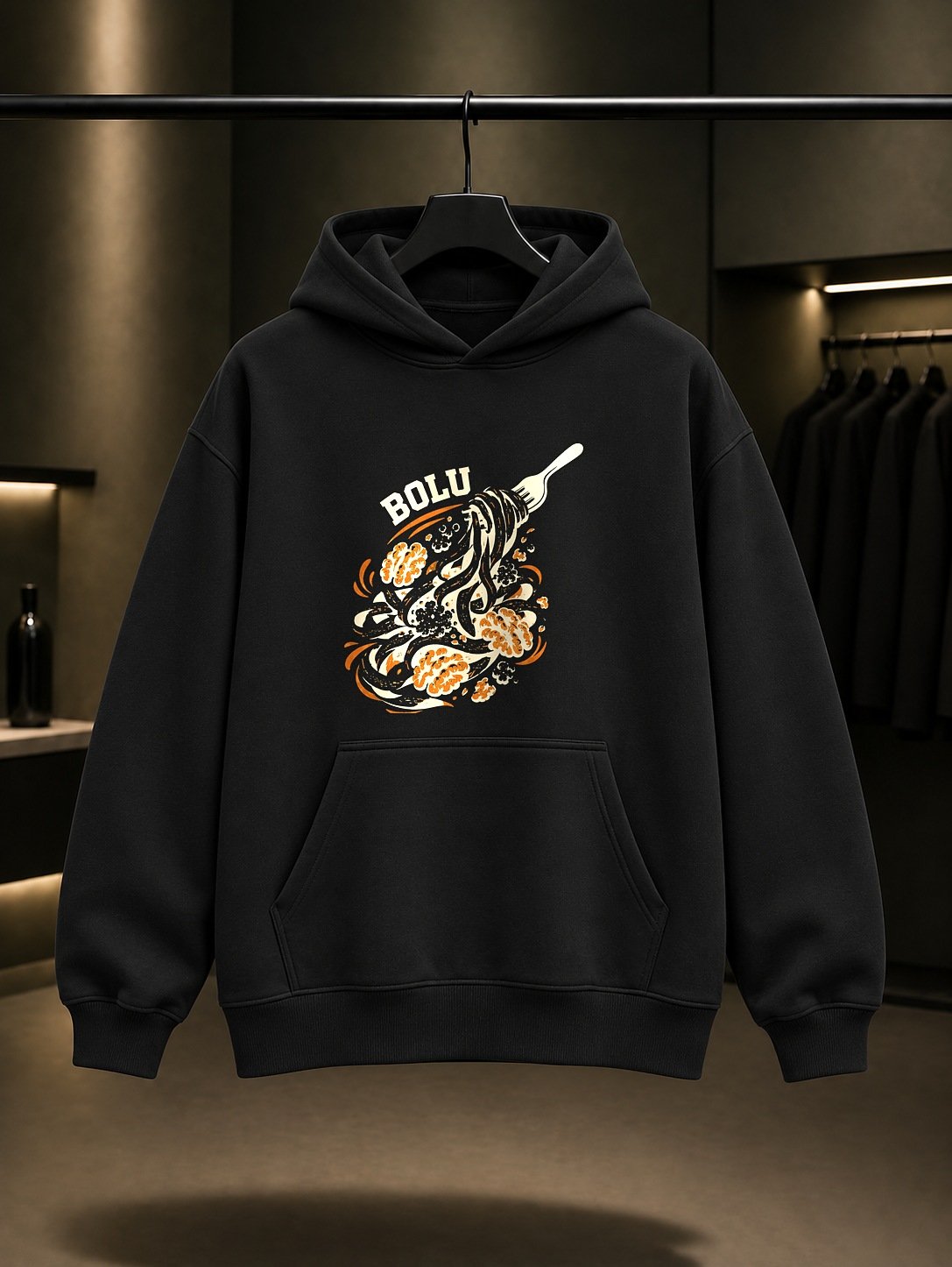 Bolu Keşli Cevizli Erişte Kapüşonlu Sweatshirt – Siyah