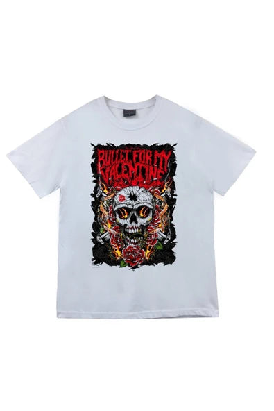 fame-stoned Bullet For My Valentine Baskılı Unisex %100 Pamuk Beyaz T-shirt