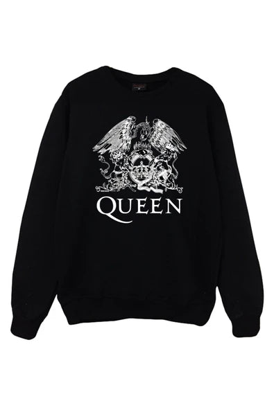 Queen Arma (crest) logosu baskılı siyah sweatshirt