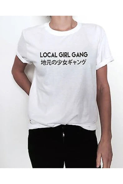 fame-stoned  Local Girl Gang Baskılı Unisex %100 Pamuk Beyaz T-shirt