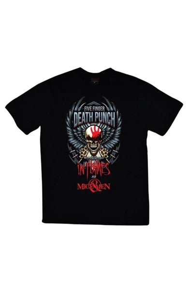 fame-stoned  Five Finger Death Punch Baskılı Unisex %100 Pamuk Siyah T-shirt