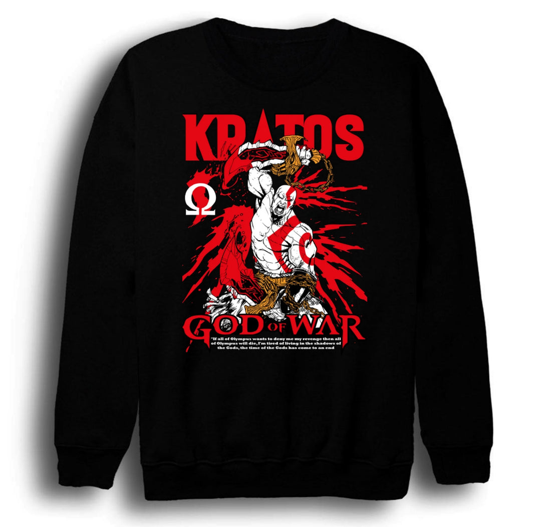 God Of War - Kratos kırmızı-beyaz baskılı siyah sweatshirt