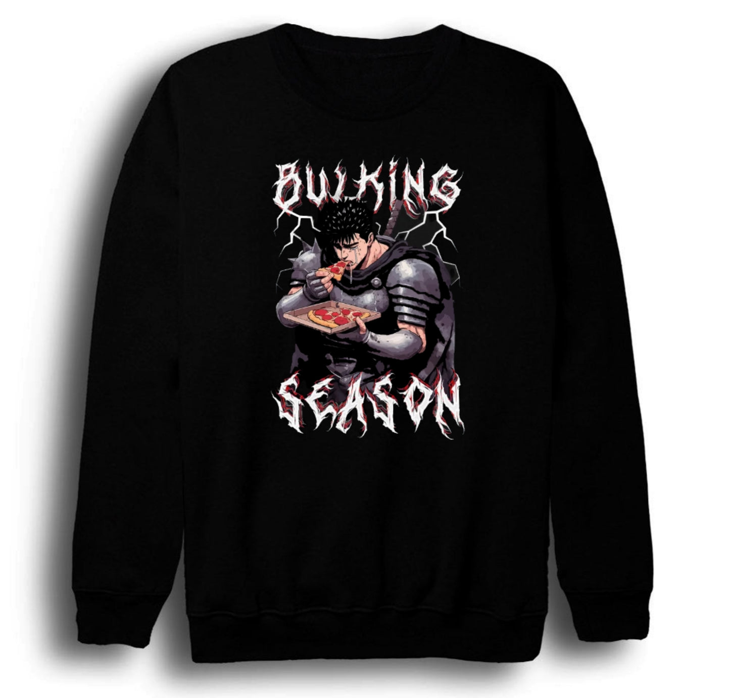 Berserk - Guts Baskılı Unisex %100 Pamuk Bisiklet Yaka Siyah Sweatshirt