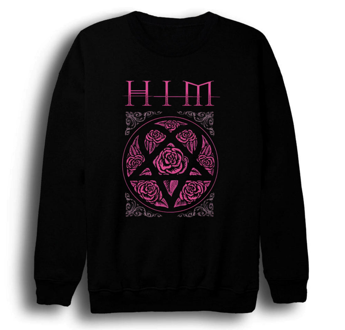 Him Pembe Heartagram amblemi baskılı siyah sweatshirt