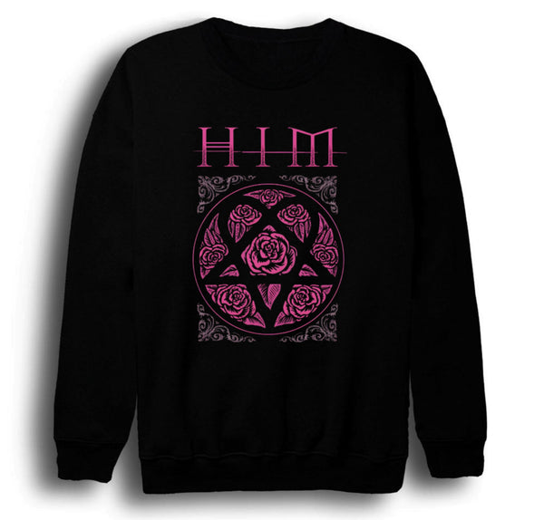 Him Pembe Heartagram amblemi baskılı siyah sweatshirt