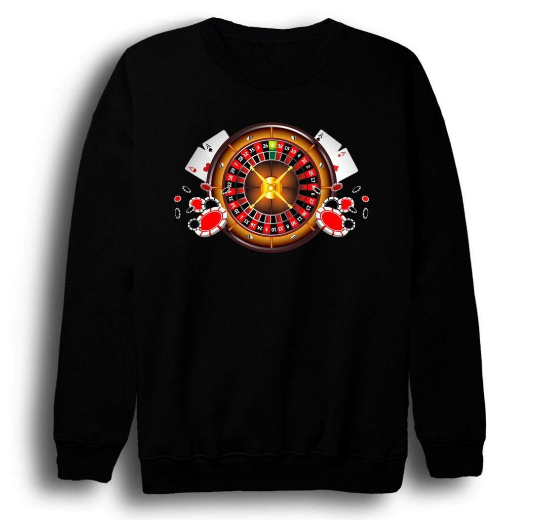 Rulet - Kumar - Kağıt - Zar - Casino baskılı siyah sweatshirt