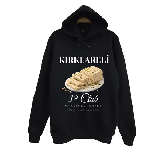 Kırklareli 39 İğneada Longoz Dupnisa Şehir Baskılı Unisex %100 Pamuk Siyah Kapüşonlu Sweatshirt