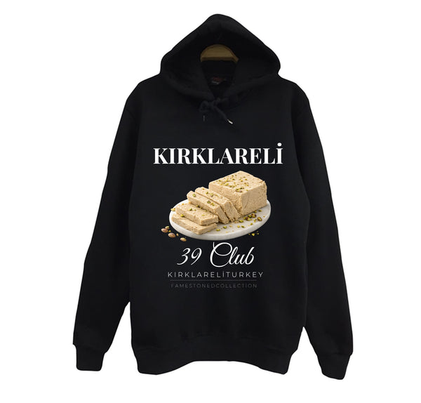 Kırklareli 39 İğneada Longoz Dupnisa Şehir baskılı siyah kapüşonlu sweatshirt