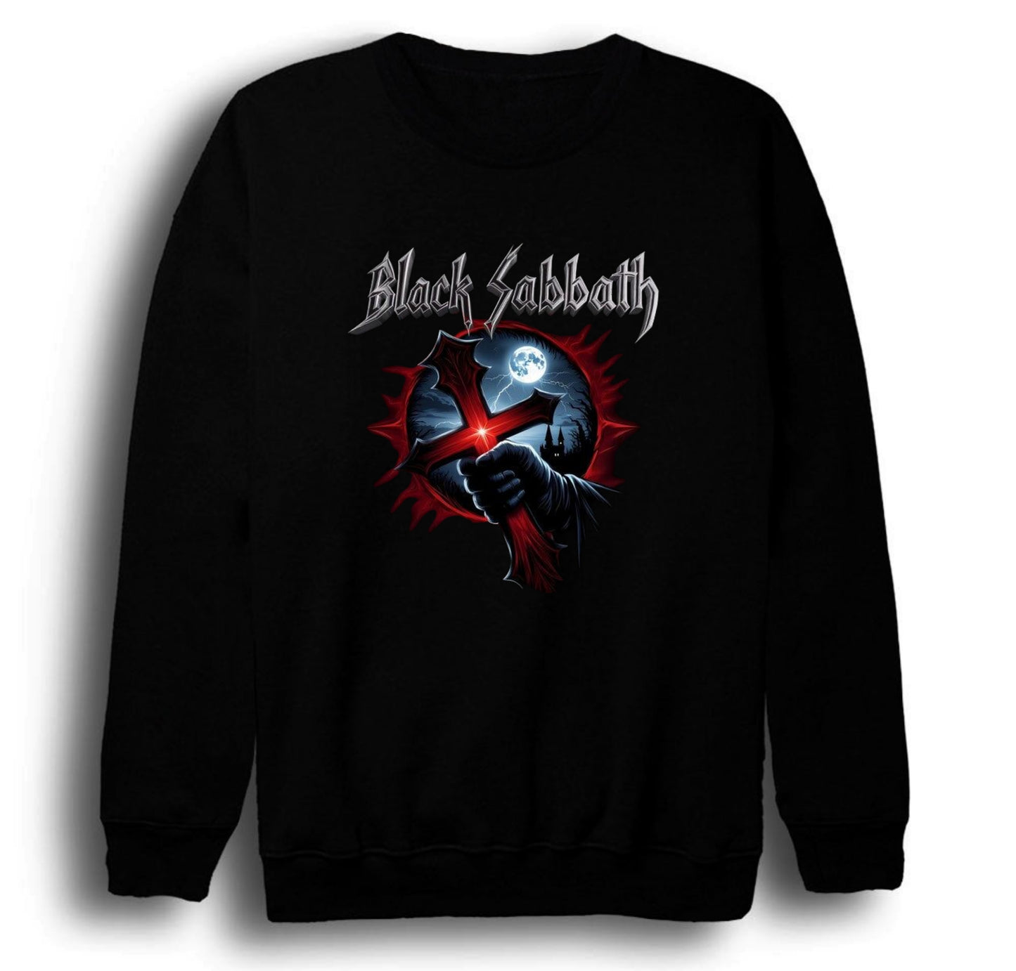 Black Sabbath Baskılı Unisex %100 Pamuk Bisiklet Yaka Siyah Sweatshirt