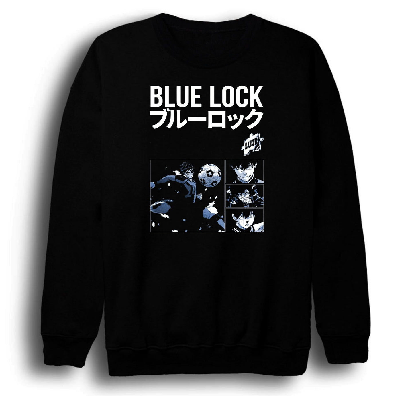 Blue Lock Anime Baskılı Unisex %100 Pamuk Bisiklet Yaka Siyah Sweatshirt