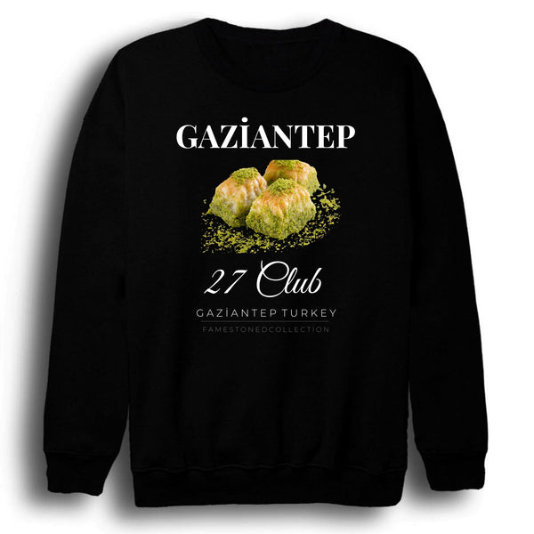 Gaziantep - 27 - Baklava - Antep Fıstığı baskılı siyah sweatshirt