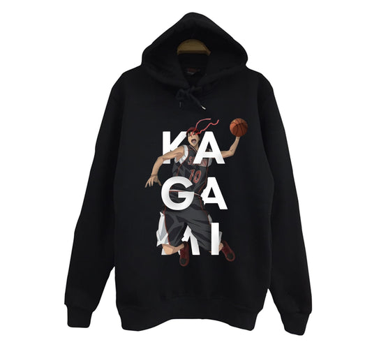 Kuroko no Basket - Taiga Kagami - Anime Baskılı Unisex %100 Pamuk Siyah Kapüşonlu Sweatshirt