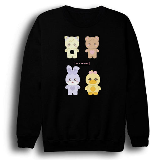 Blackpink -Lisa-Jennie-Jisoo-Rose-Deadline Baskılı Unisex %100 Pamuk Bisiklet Yaka Siyah Sweatshirt