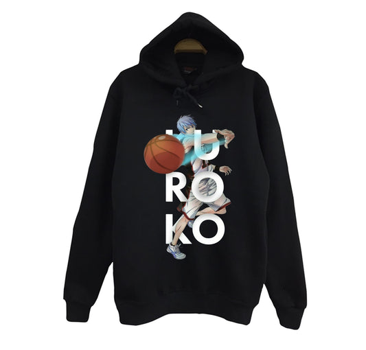 Kuroko no Basket - Tetsuya Kuroko - Anime Baskılı Unisex %100 Pamuk Siyah Kapüşonlu Sweatshirt