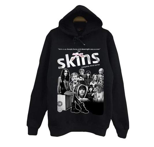 Skins - Dizi - Film Baskılı Unisex %100 Pamuk Siyah Kapüşonlu Sweatshirt