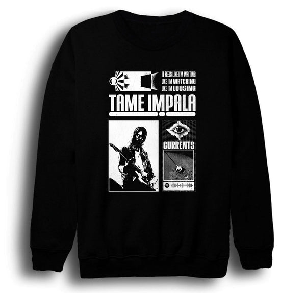Tame Impala Müzik Grubu baskılı siyah sweatshirt