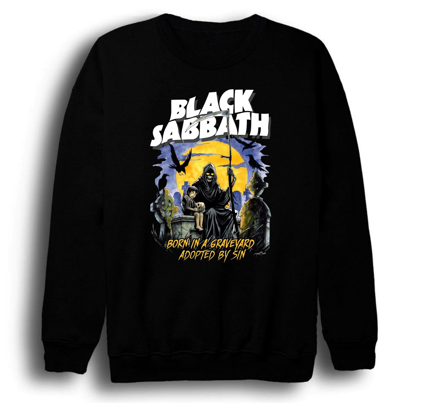 Black Sabbath Baskılı Unisex %100 Pamuk Bisiklet Yaka Siyah Sweatshirt